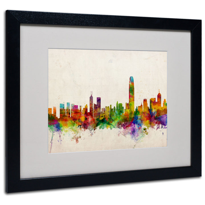 Michael Tompsett Hong Kong Skyline Black Wooden Framed Art 18 x 22 Inches Image 1