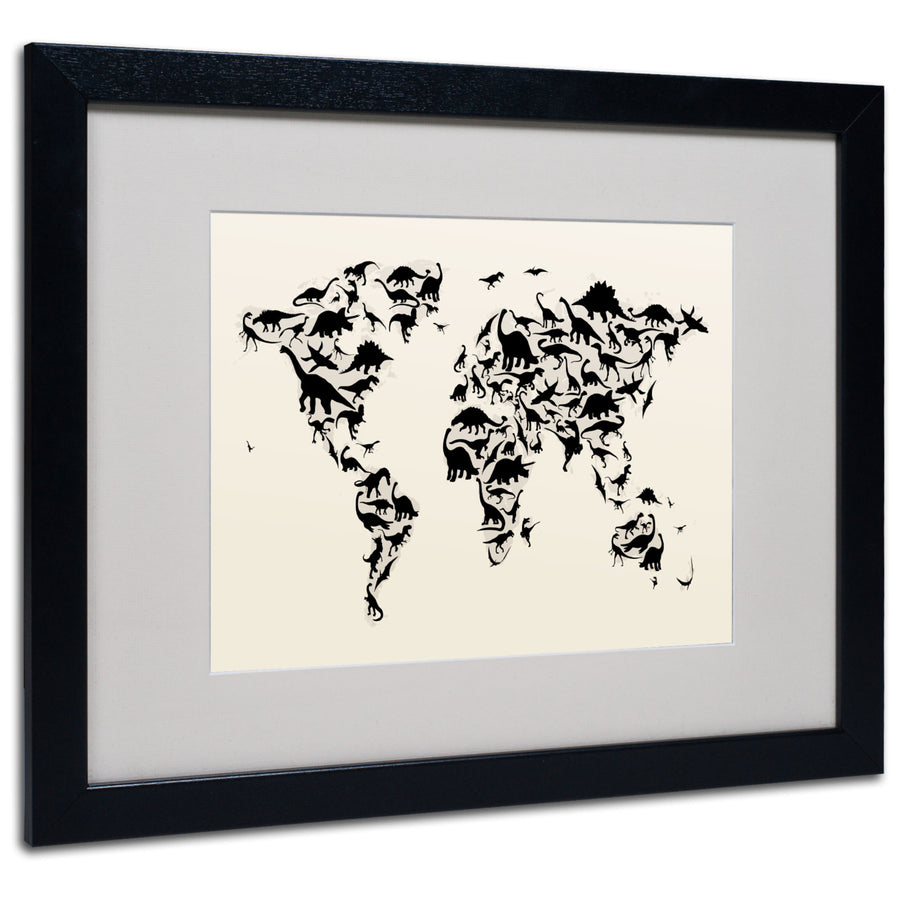 Michael Tompsett Dinosaur World Map Black Wooden Framed Art 18 x 22 Inches Image 1