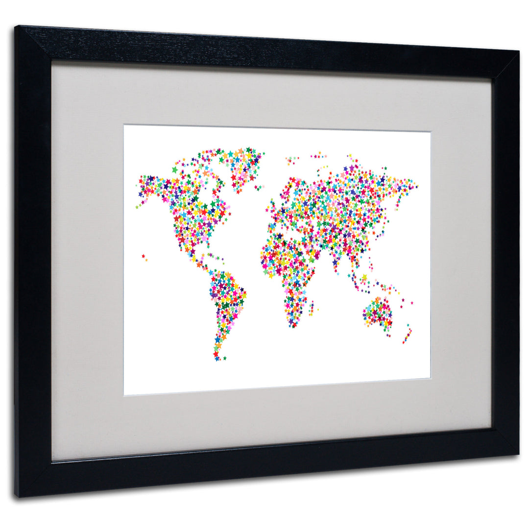 Michael Tompsett Stars World Map Black Wooden Framed Art 18 x 22 Inches Image 1