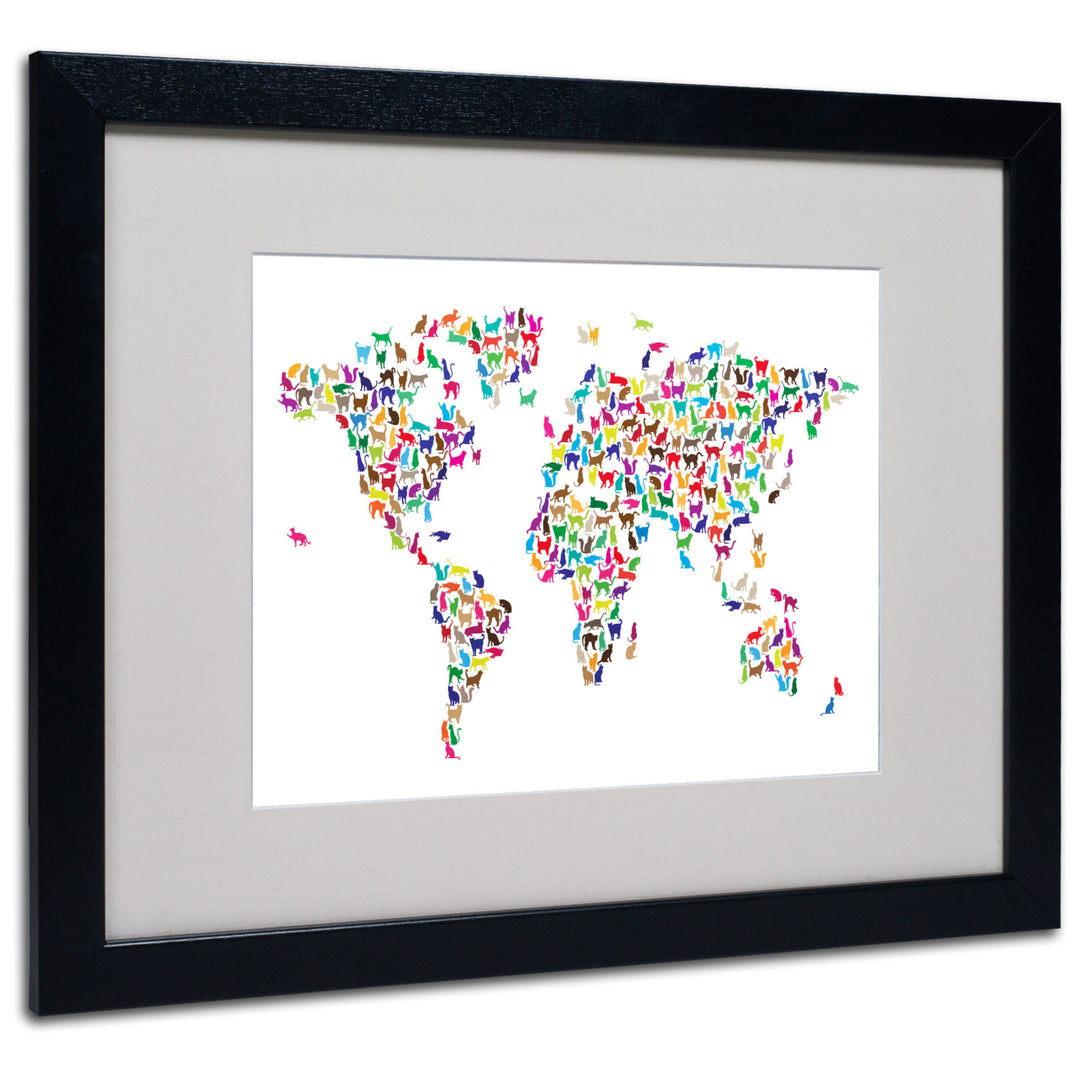 Michael Tompsett Cats World Map Black Wooden Framed Art 18 x 22 Inches Image 1