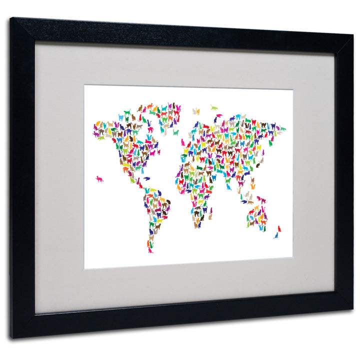 Michael Tompsett Cats World Map Black Wooden Framed Art 18 x 22 Inches Image 1