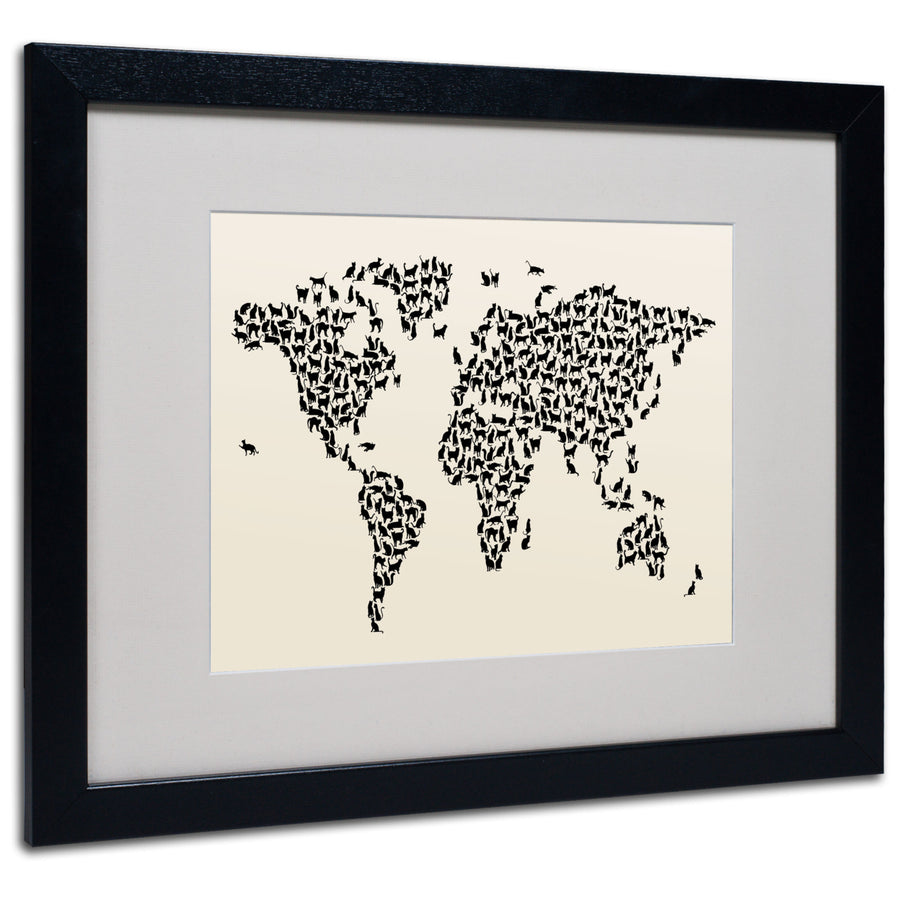 Michael Tompsett Cats World Map 2 Black Wooden Framed Art 18 x 22 Inches Image 1