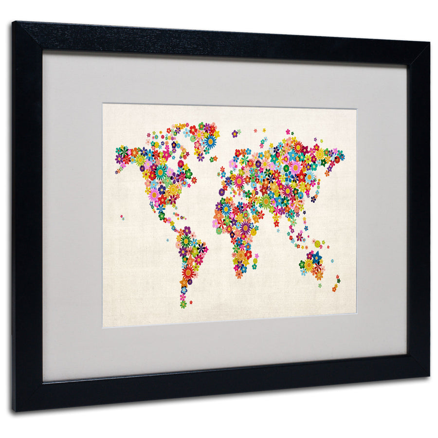 Michael Tompsett Flowers World Map Black Wooden Framed Art 18 x 22 Inches Image 1