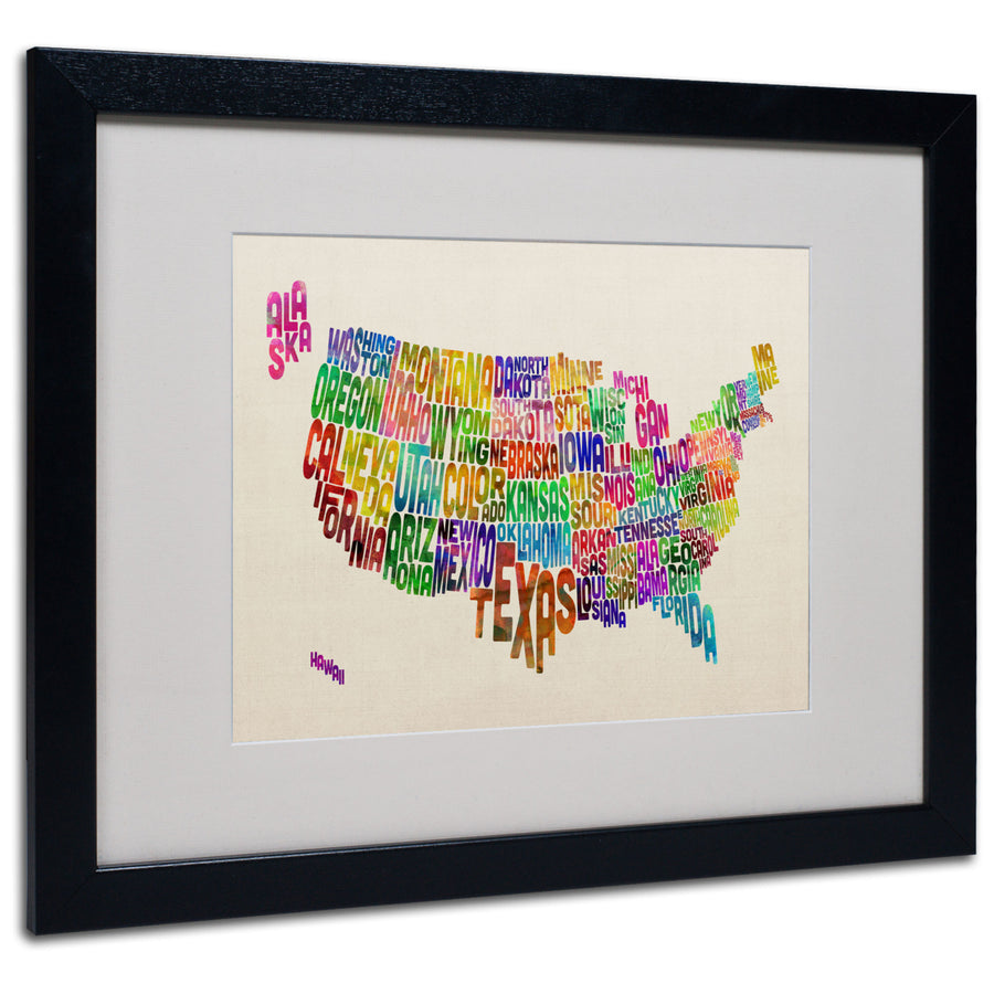 Michael Tompsett USA States Text Map Black Wooden Framed Art 18 x 22 Inches Image 1