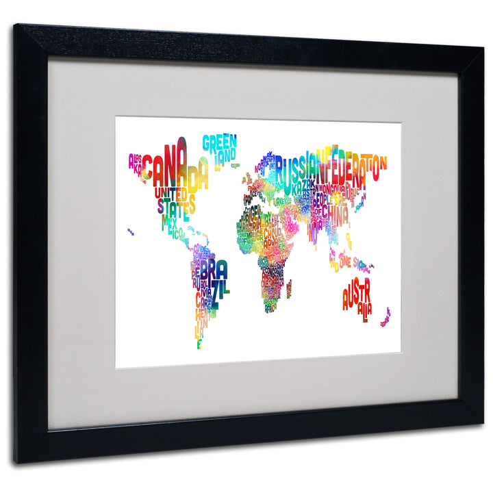Michael Tompsett World Text Map Black Wooden Framed Art 18 x 22 Inches Image 1