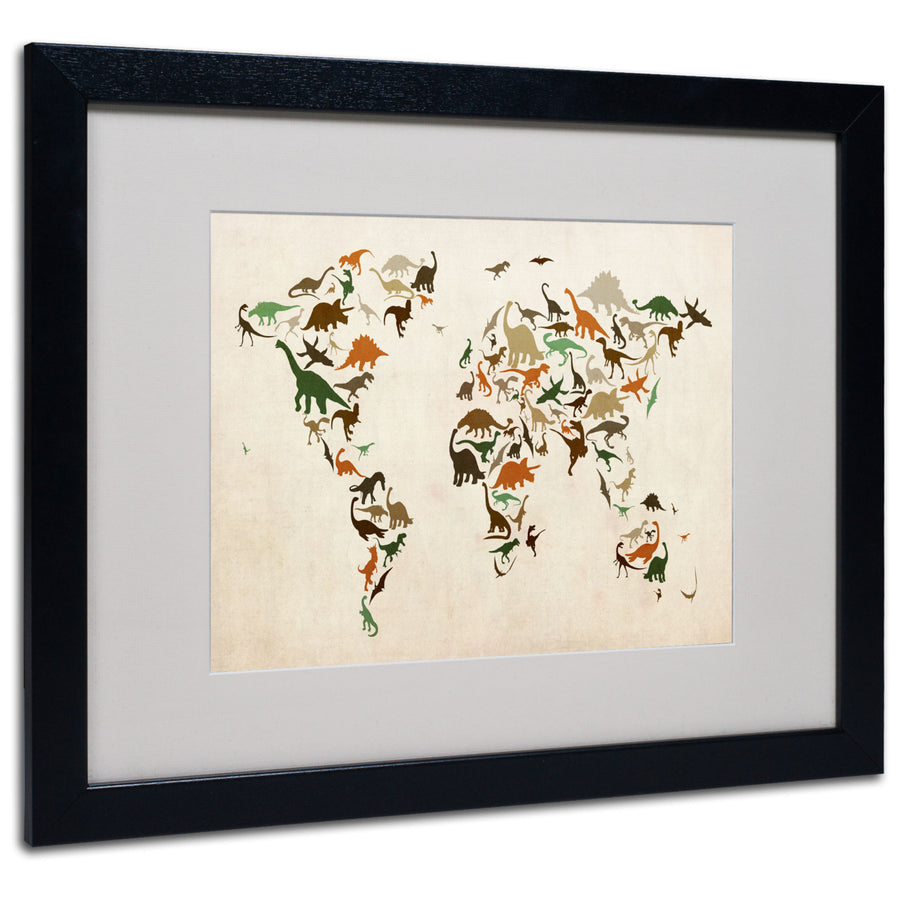 Michael Tompsett Dinosaur World Map 2 Black Wooden Framed Art 18 x 22 Inches Image 1