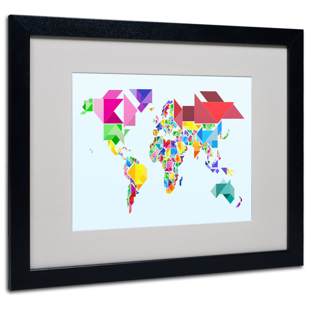 Michael Tompsett Tangram Worldmap Black Wooden Framed Art 18 x 22 Inches Image 1