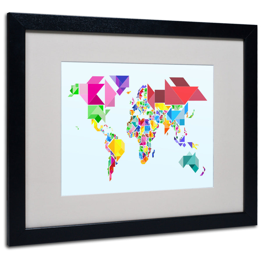 Michael Tompsett Tangram Worldmap Black Wooden Framed Art 18 x 22 Inches Image 1