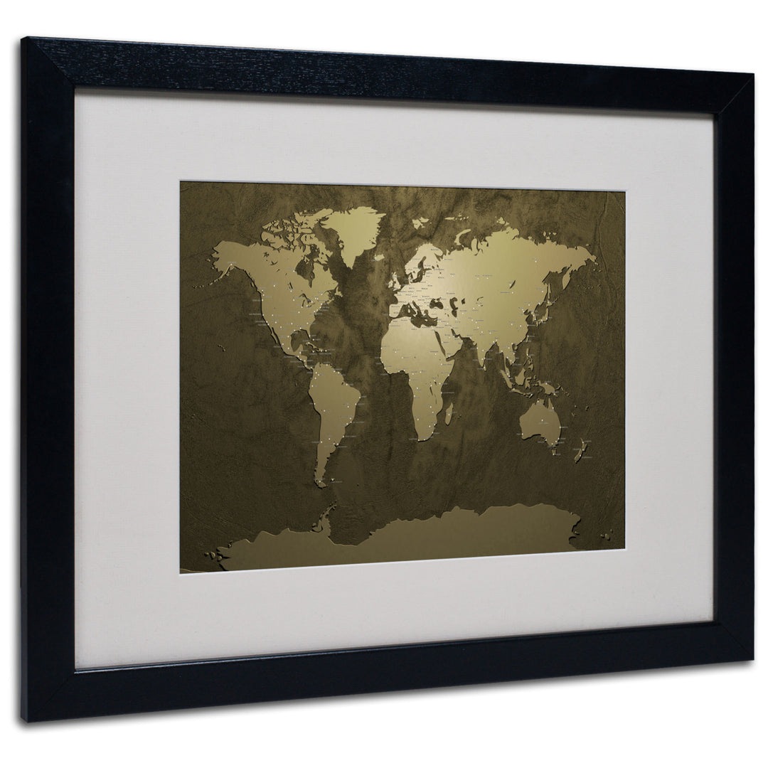 Michael Tompsett Gold World Map Black Wooden Framed Art 18 x 22 Inches Image 1