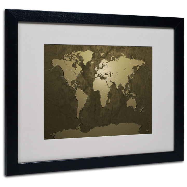 Michael Tompsett Gold World Map Black Wooden Framed Art 18 x 22 Inches Image 1
