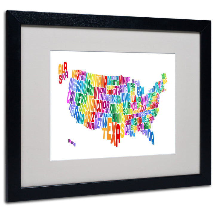 Michael Tompsett USA States Text Map 3 Black Wooden Framed Art 18 x 22 Inches Image 1
