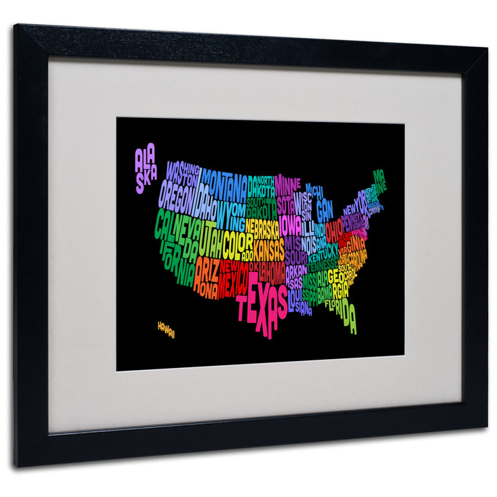 Michael Tompsett USA States Txt Map Black Wooden Framed Art 18 x 22 Inches Image 1
