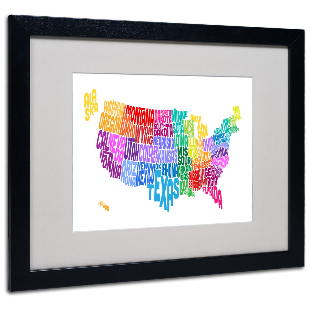 Michael Tompsett USA States Txt Map 3 Black Wooden Framed Art 18 x 22 Inches Image 1