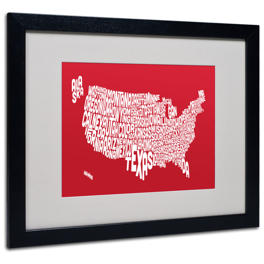 Michael Tompsett RED-USA States Text Map Black Wooden Framed Art 18 x 22 Inches Image 1