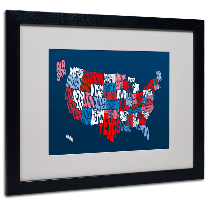 Michael Tompsett USA States Txt Map 2 Black Wooden Framed Art 18 x 22 Inches Image 1