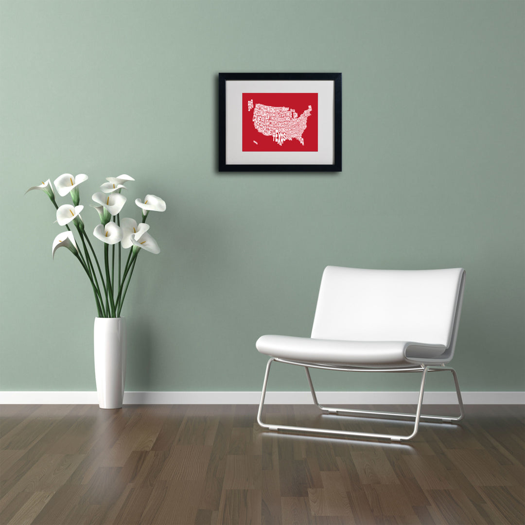 Michael Tompsett RED-USA States Text Map Black Wooden Framed Art 18 x 22 Inches Image 2