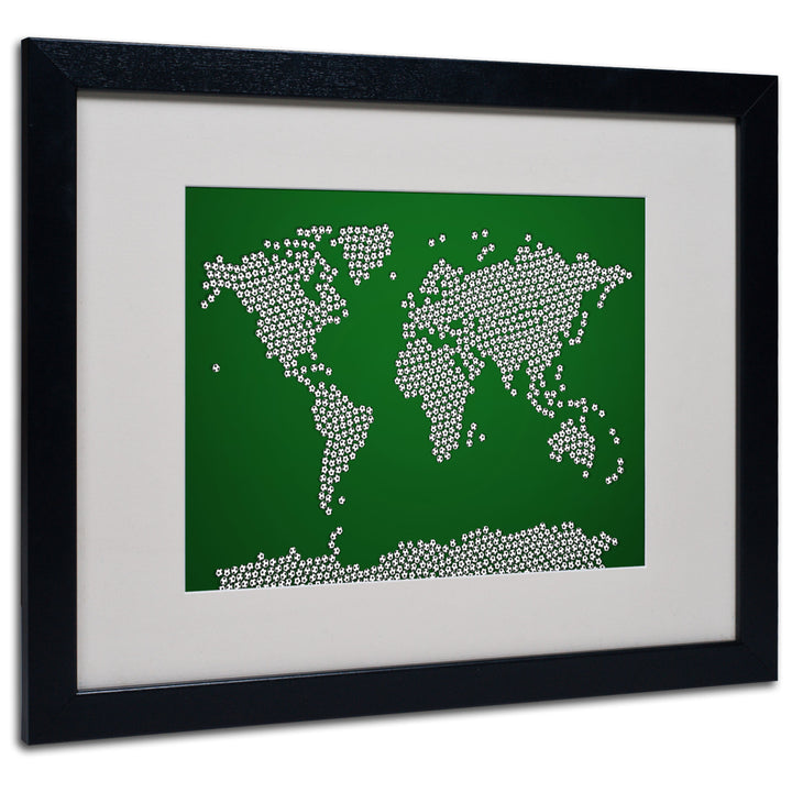 Michael Tompsett Soccer Balls World Map Black Wooden Framed Art 18 x 22 Inches Image 1
