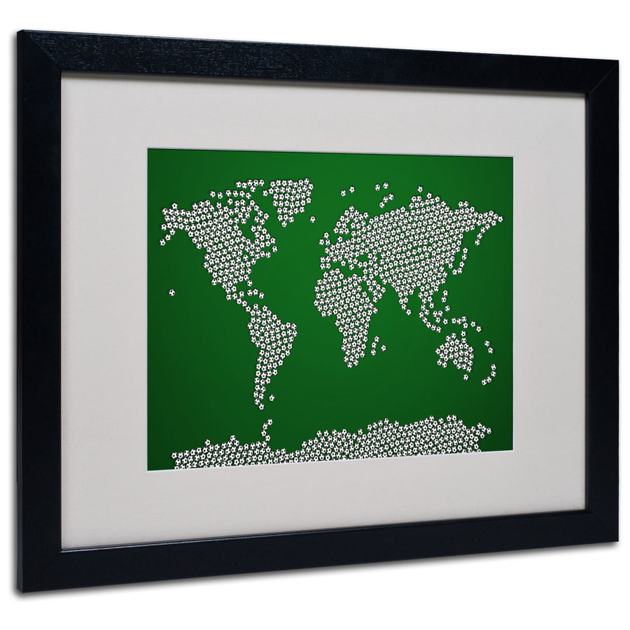 Michael Tompsett Soccer Balls World Map Black Wooden Framed Art 18 x 22 Inches Image 1