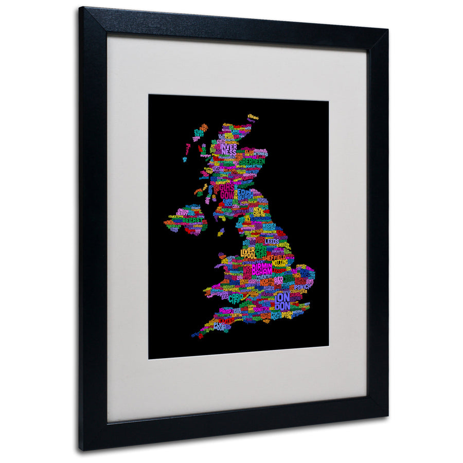 Michael Tompsett UK Cities Text Map 5 Black Wooden Framed Art 18 x 22 Inches Image 1