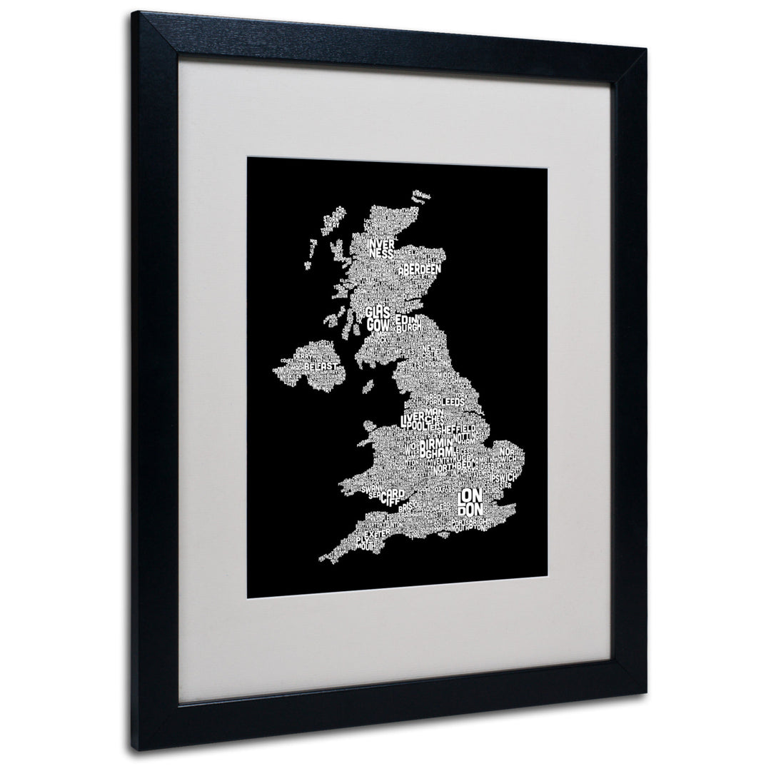 Michael Tompsett UK Cities Text Map 6 Black Wooden Framed Art 18 x 22 Inches Image 1
