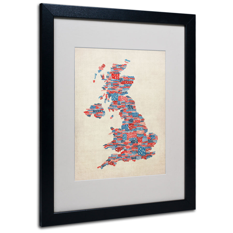 Michael Tompsett UK Cities Text Map 2 Black Wooden Framed Art 18 x 22 Inches Image 1