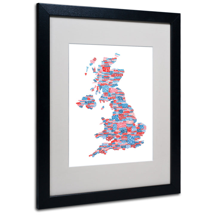 Michael Tompsett UK Cities Text Map 7 Black Wooden Framed Art 18 x 22 Inches Image 1