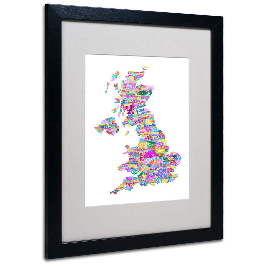 Michael Tompsett UK Cities Text Map 3 Black Wooden Framed Art 18 x 22 Inches Image 1