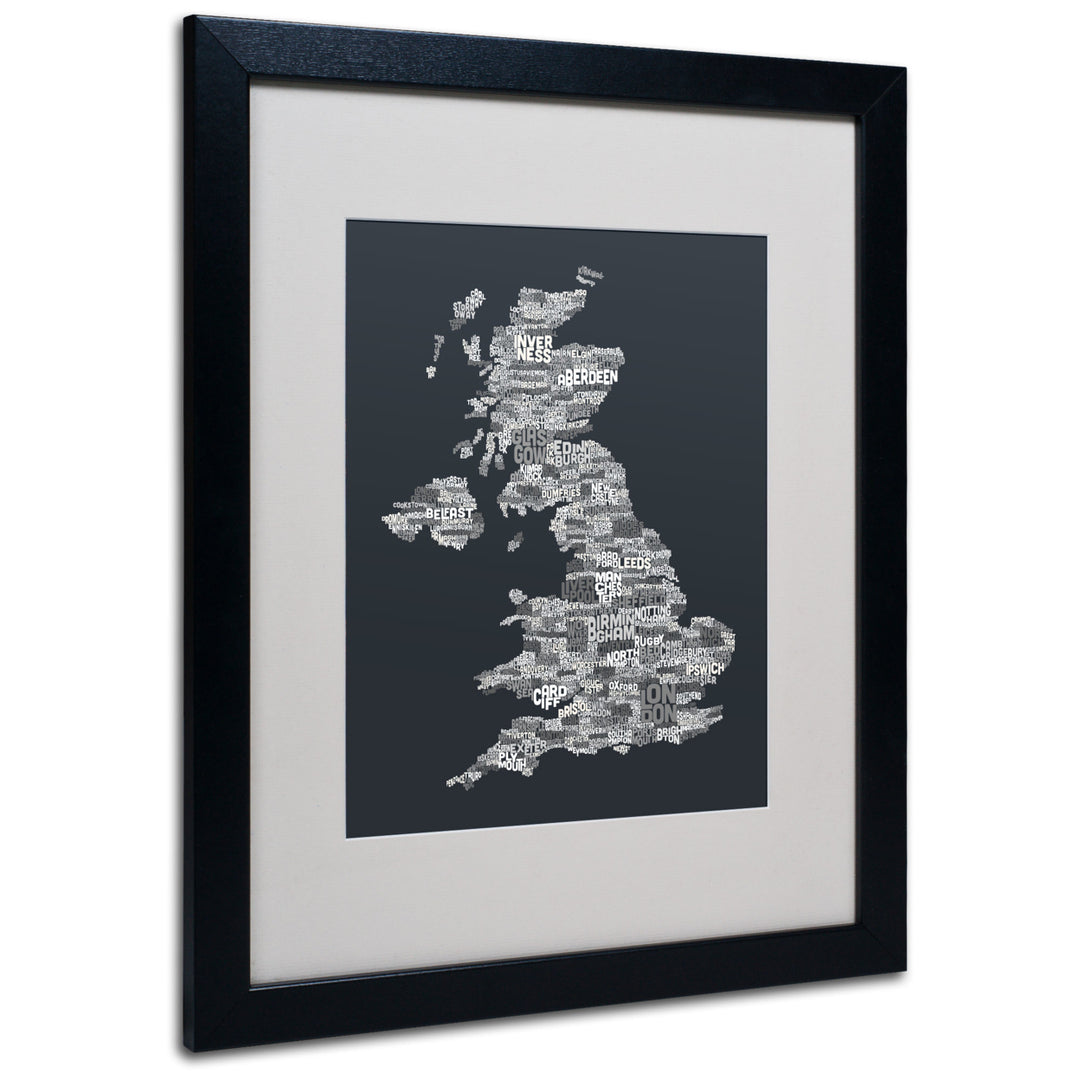 Michael Tompsett UK Cities Text Map 4 Black Wooden Framed Art 18 x 22 Inches Image 1