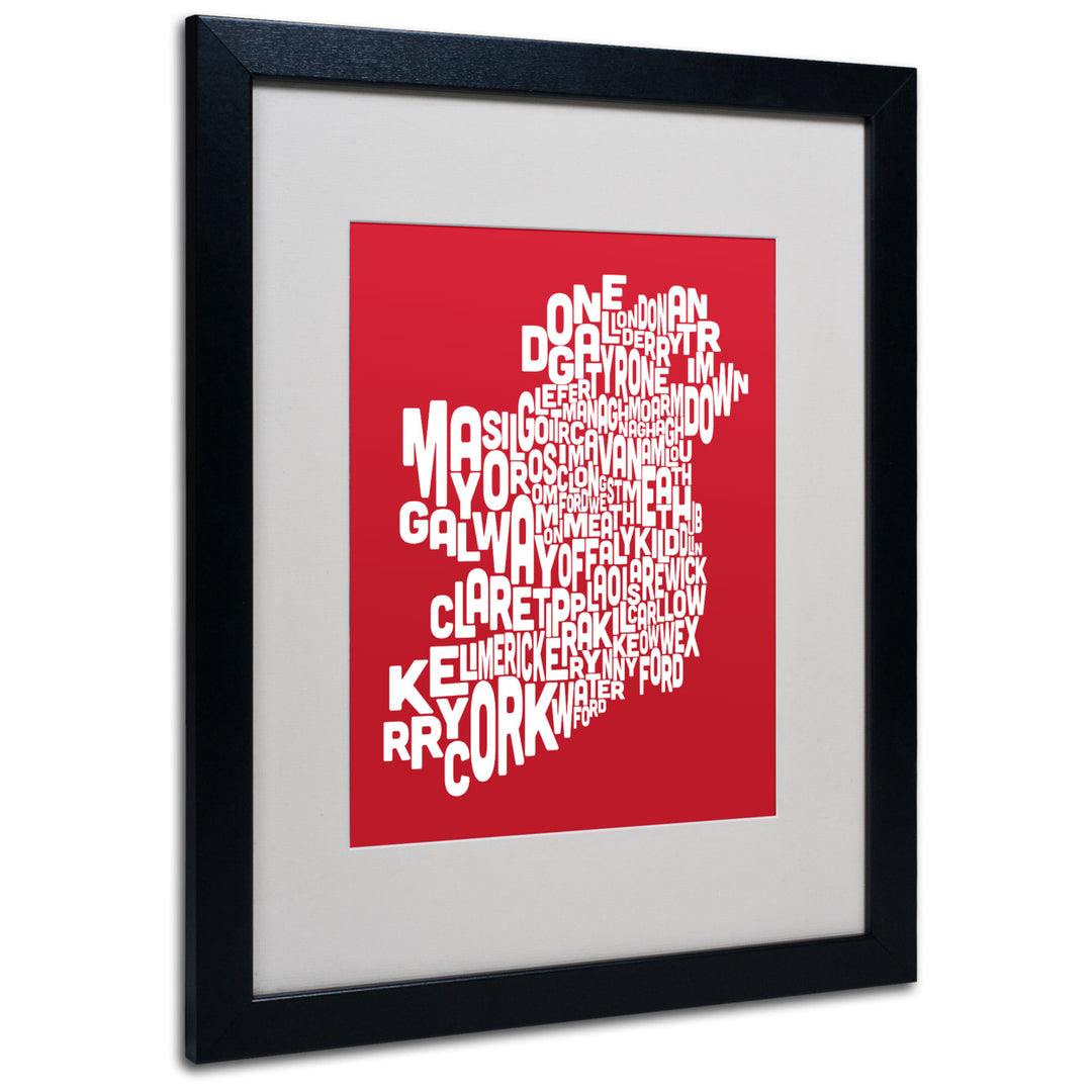 Michael Tompsett RED-Ireland Text Map Black Wooden Framed Art 18 x 22 Inches Image 1