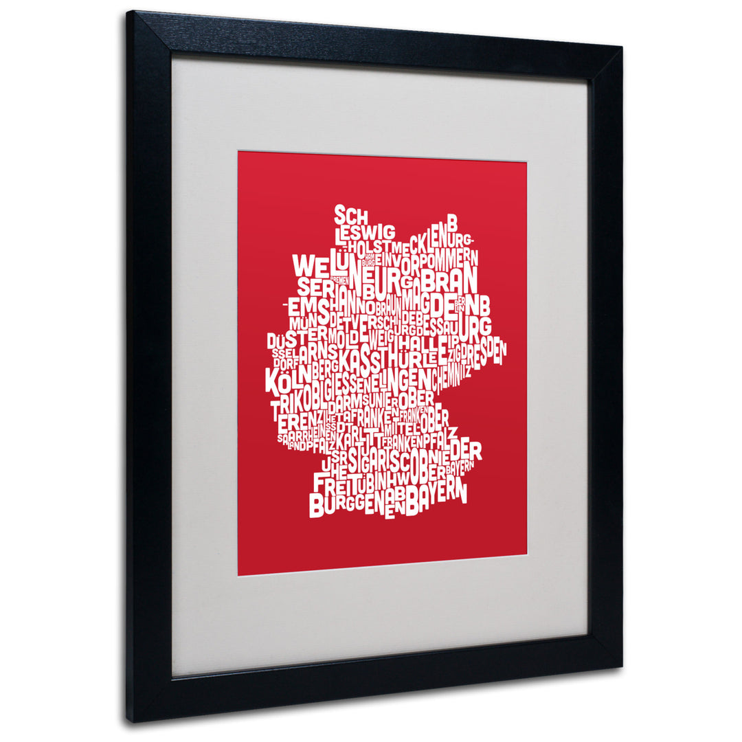 Michael Tompsett RED-Germany Regions Map Black Wooden Framed Art 18 x 22 Inches Image 1