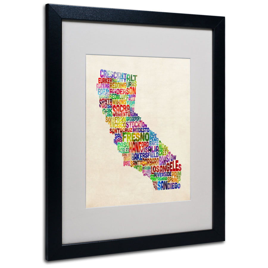 Michael Tompsett California Text Map Black Wooden Framed Art 18 x 22 Inches Image 1