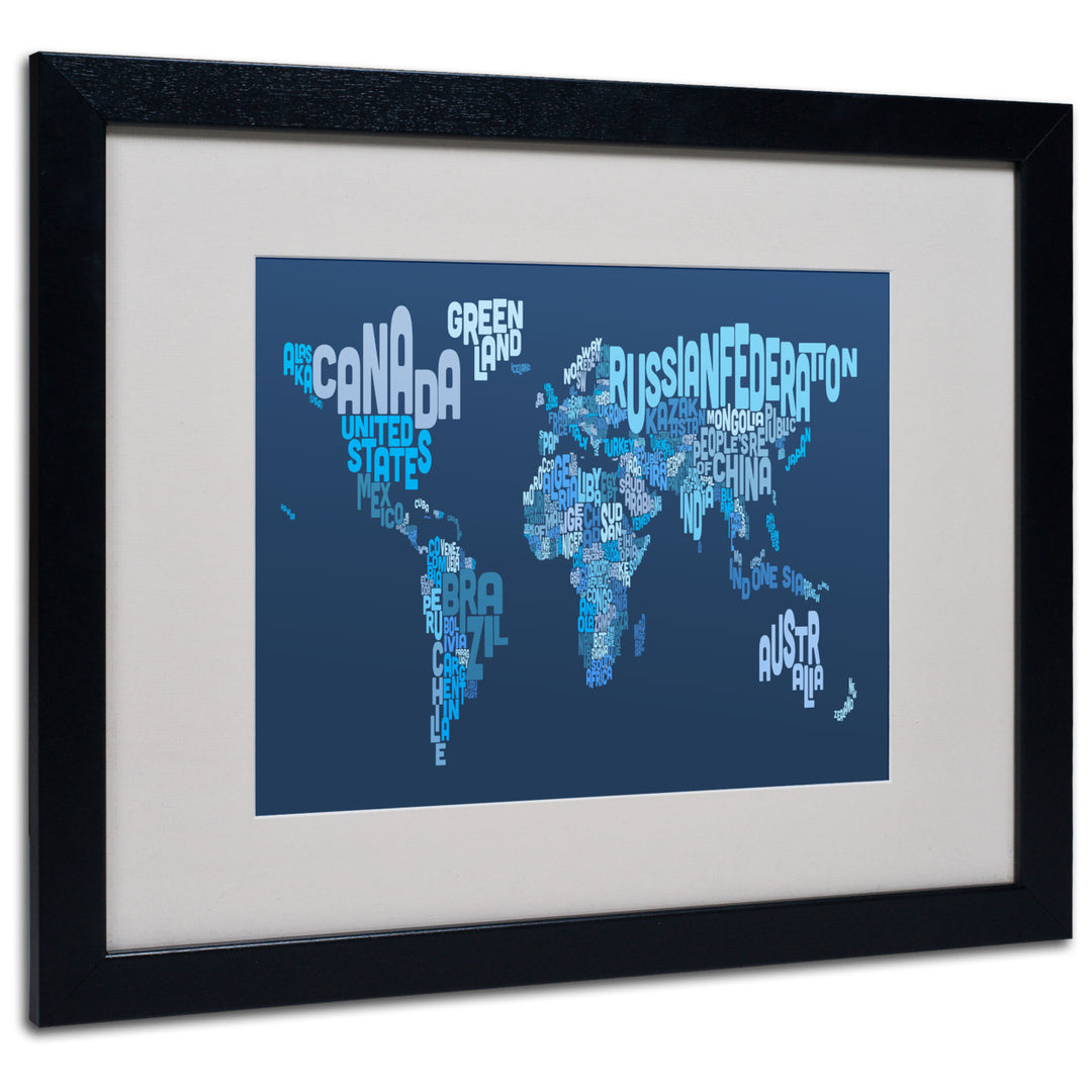 Michael Tompsett World Text Map 2 Black Wooden Framed Art 18 x 22 Inches Image 1