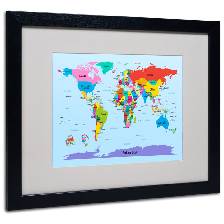 Michael Tompsett Childrens World Map Black Wooden Framed Art 18 x 22 Inches Image 1