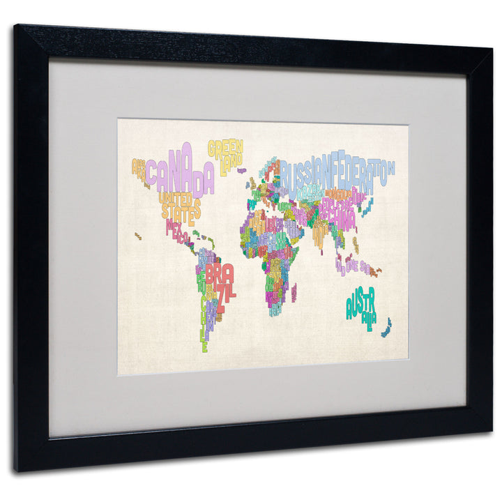 Michael Tompsett World Text Map 5 Black Wooden Framed Art 18 x 22 Inches Image 1