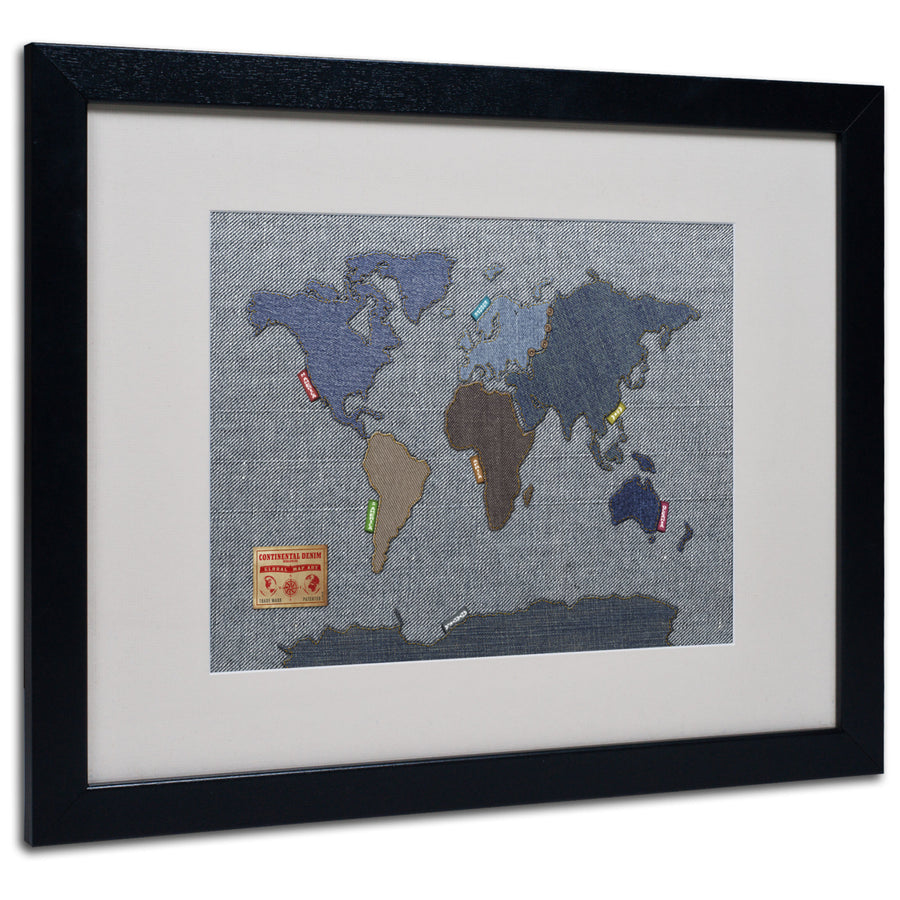 Michael Tompsett Denim World Map Black Wooden Framed Art 18 x 22 Inches Image 1