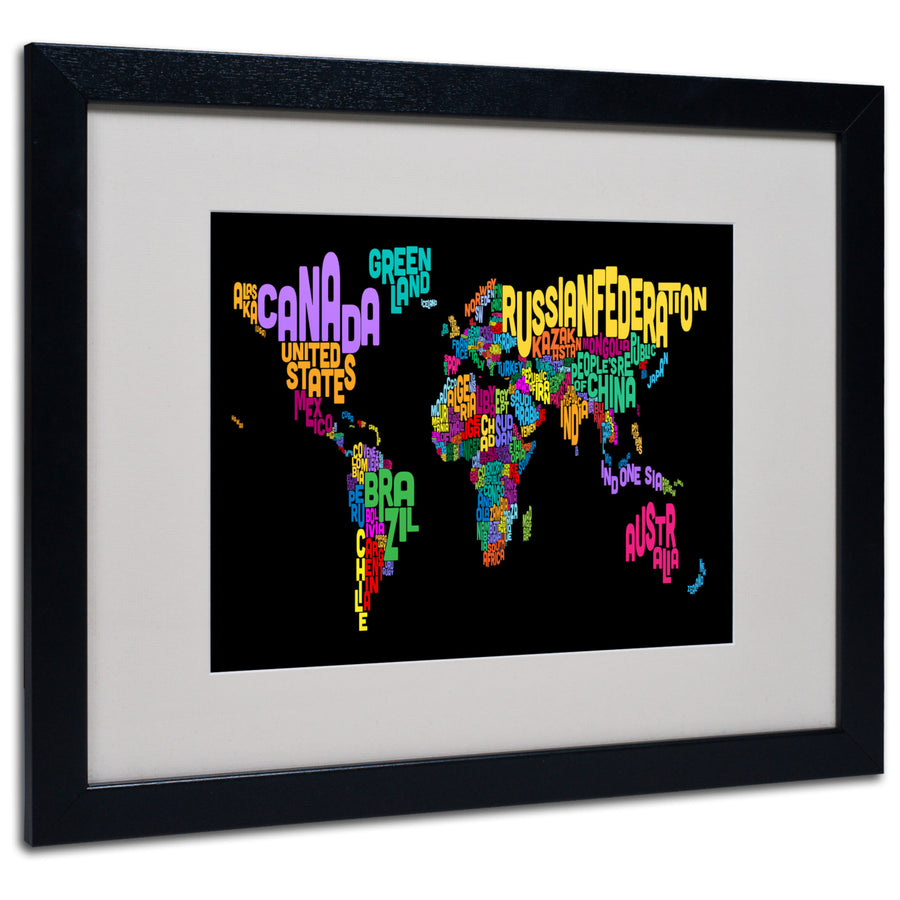 Michael Tompsett World Text Map 4 Black Wooden Framed Art 18 x 22 Inches Image 1