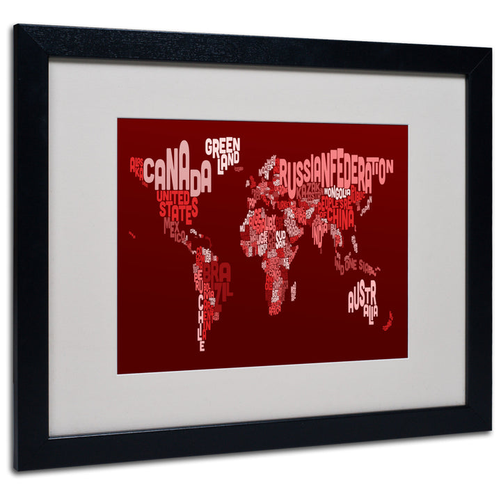 Michael Tompsett World Text Map 3 Black Wooden Framed Art 18 x 22 Inches Image 1