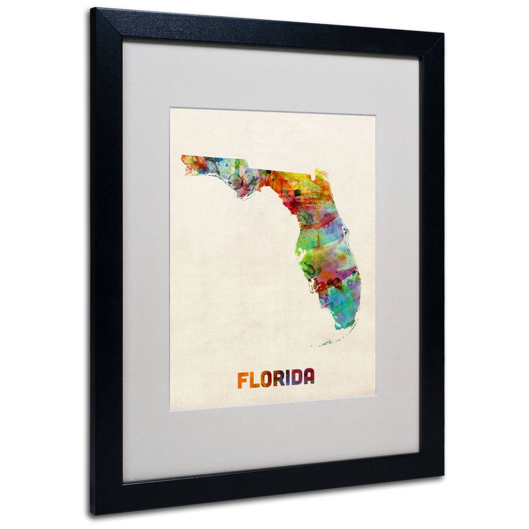 Michael Tompsett Florida Map Black Wooden Framed Art 18 x 22 Inches Image 1