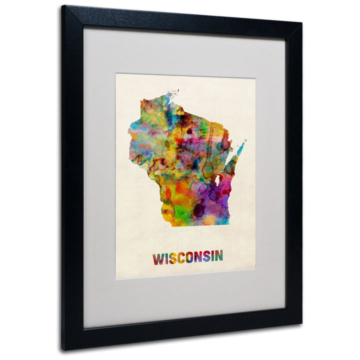 Michael Tompsett Wisconsin Map Black Wooden Framed Art 18 x 22 Inches Image 1