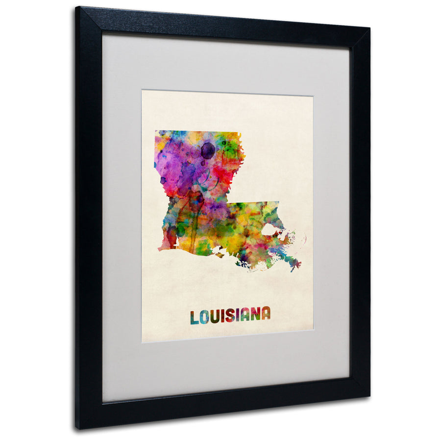 Michael Tompsett Louisiana Map Black Wooden Framed Art 18 x 22 Inches Image 1