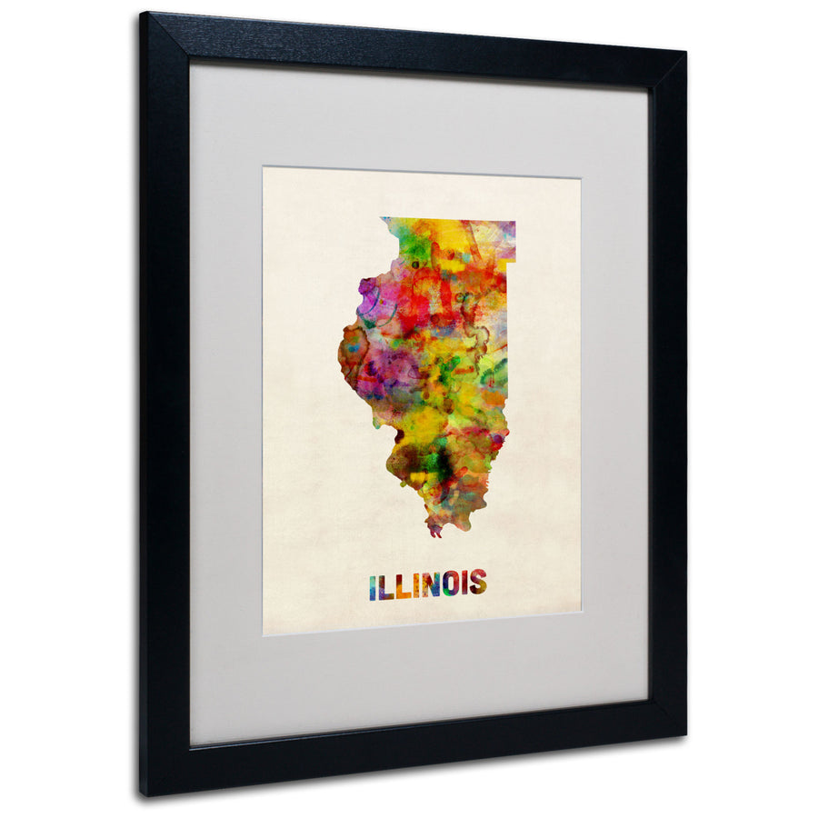 Michael Tompsett Illinois Map Black Wooden Framed Art 18 x 22 Inches Image 1