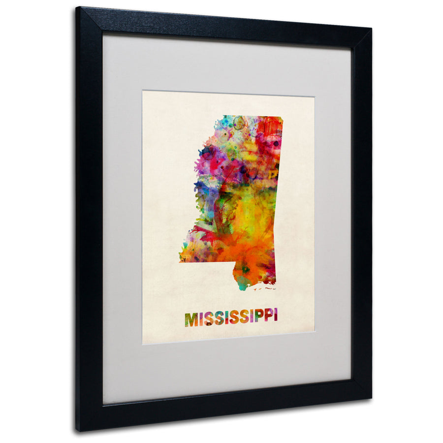 Michael Tompsett Mississippi Map Black Wooden Framed Art 18 x 22 Inches Image 1