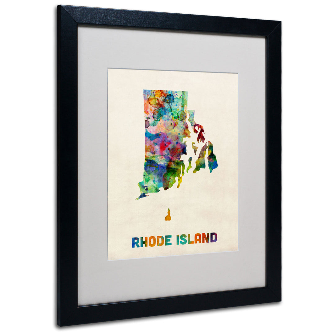 Michael Tompsett Rhode Island Map Black Wooden Framed Art 18 x 22 Inches Image 1