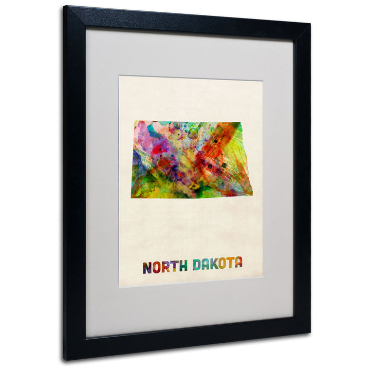 Michael Tompsett North Dakota Map Black Wooden Framed Art 18 x 22 Inches Image 1