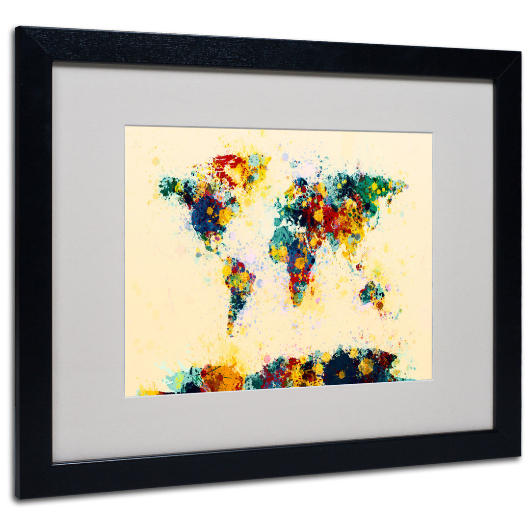 Michael Tompsett World Map Splashes Black Wooden Framed Art 18 x 22 Inches Image 1