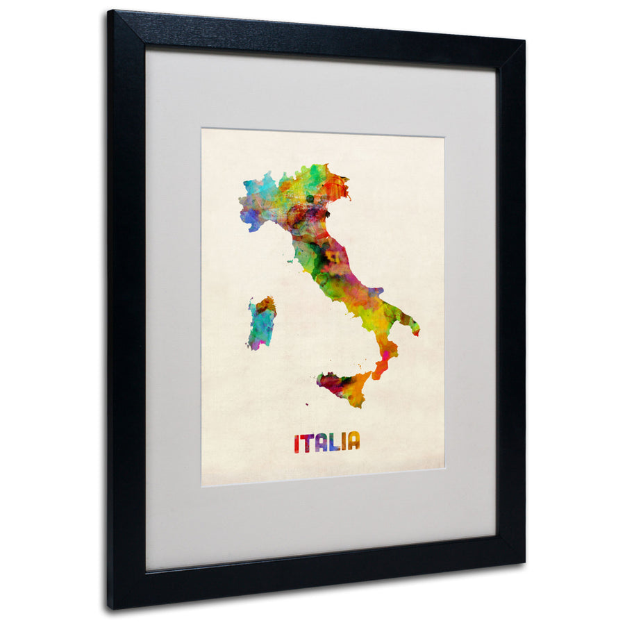 Michael Tompsett Italy Watercolor Map Black Wooden Framed Art 18 x 22 Inches Image 1
