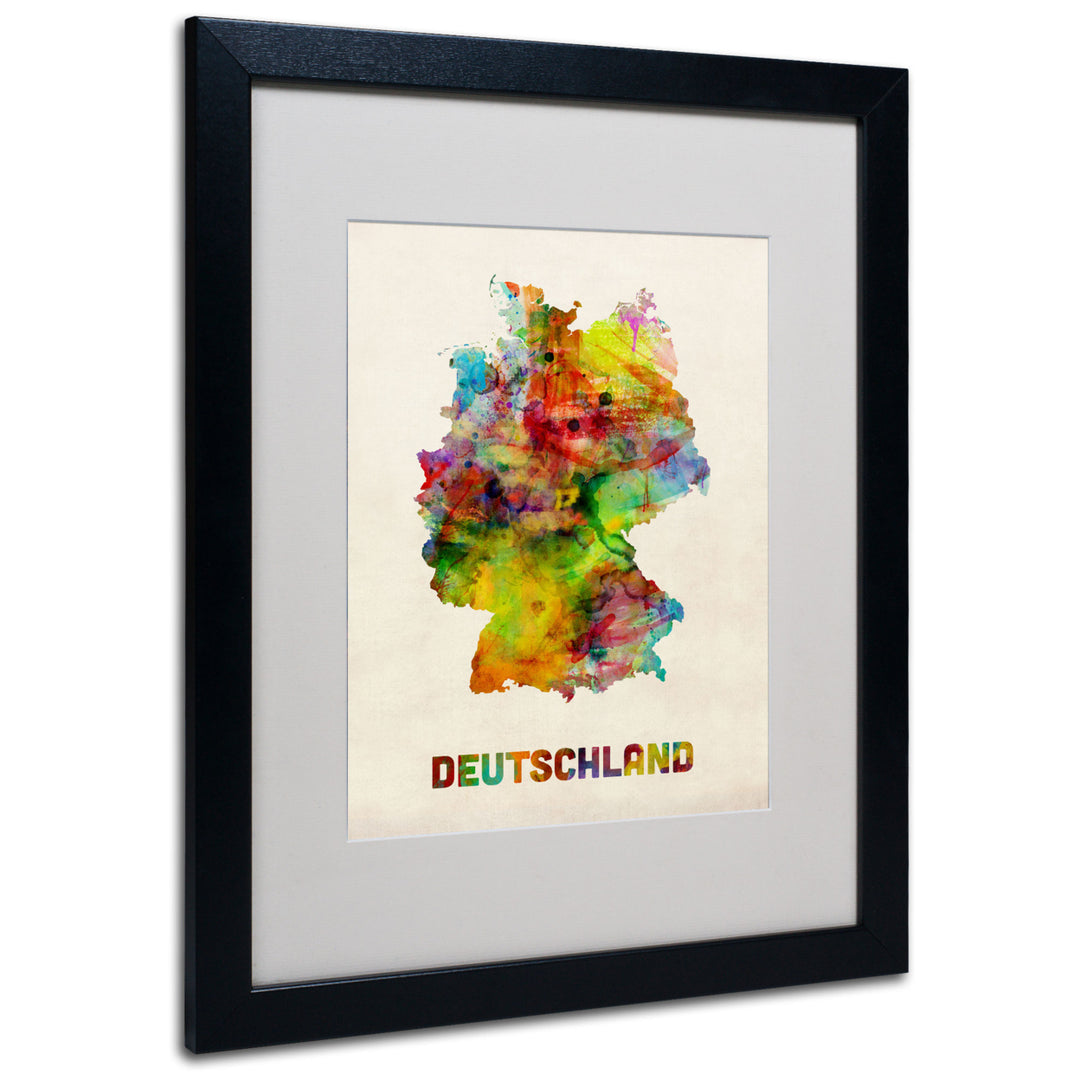 Michael Tompsett Germany Watercolor Map Black Wooden Framed Art 18 x 22 Inches Image 1