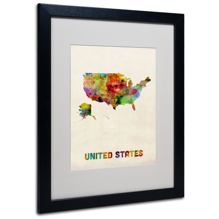 Michael Tompsett US Watercolor Map Black Wooden Framed Art 18 x 22 Inches Image 1