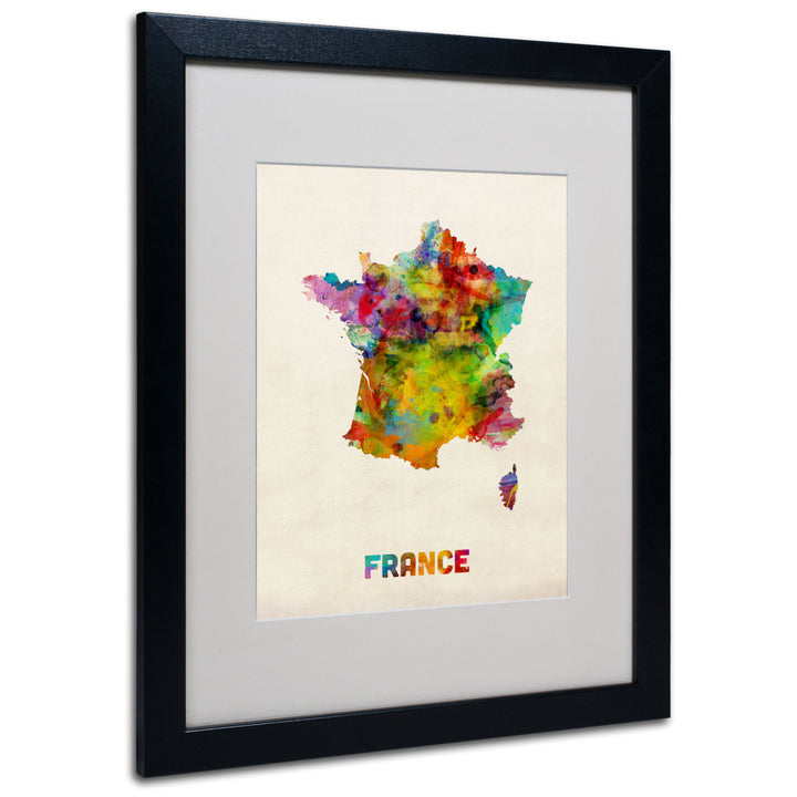 Michael Tompsett France Watercolor Map Black Wooden Framed Art 18 x 22 Inches Image 1