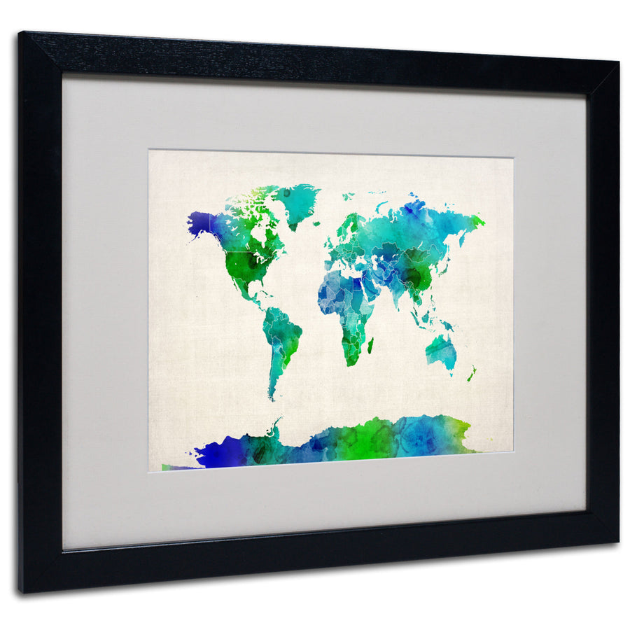 Michael Tompsett World Map Watercolor Black Wooden Framed Art 18 x 22 Inches Image 1
